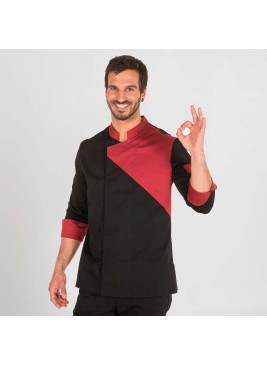 Chaqueta cocina manga larga Garys 931400 Negra-Burdeos