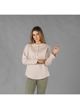 Camisa de trabajo de mujer de lino para personal de hostelería Beige