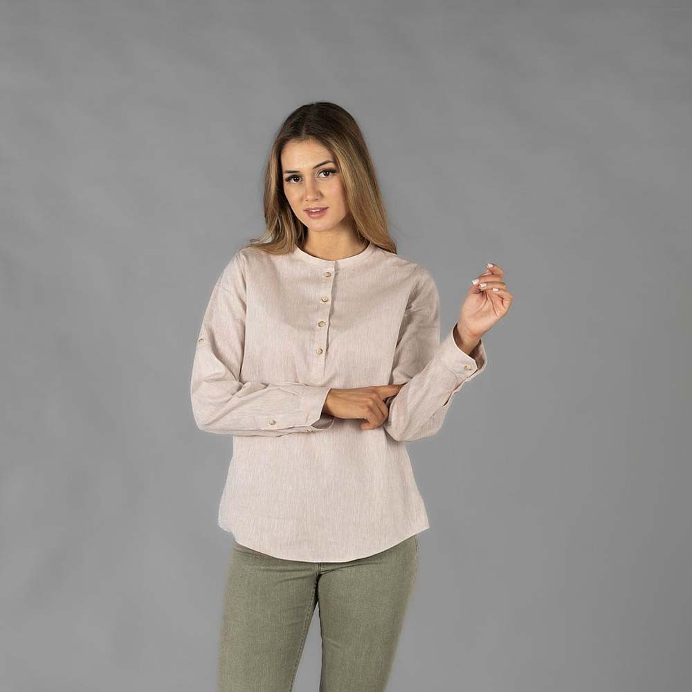 Camisa de trabajo de mujer de lino para personal de hostelería Beige