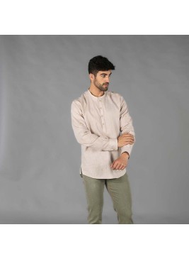 Camisa de trabajo de hombre de lino para hoteles y restaurantes Beige