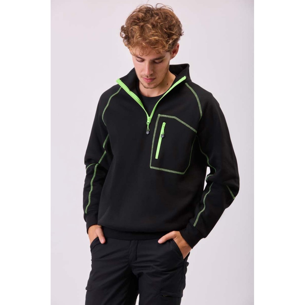 Sudadera de trabajo C9800 Workteam Negro-Verde Flúor