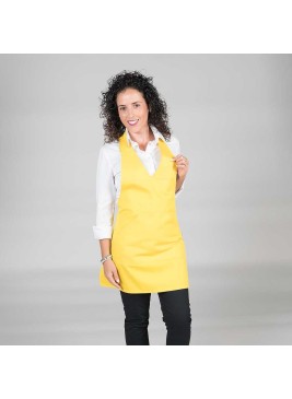 Delantal de mujer corto con escote de pico tipo bistró Amarillo