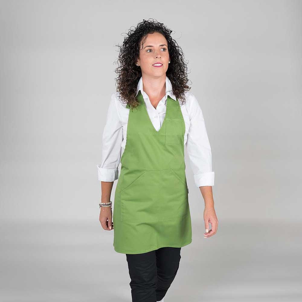 Delantal de mujer corto con escote de pico tipo bistró Verde oliva