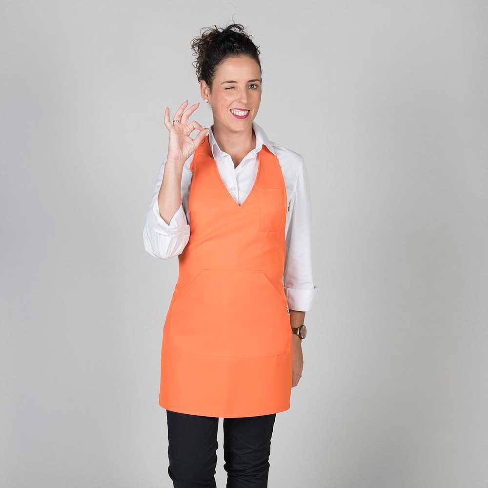 Delantal de mujer corto con escote de pico tipo bistró Naranja