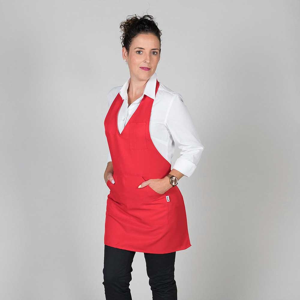 Delantal de mujer corto con escote de pico tipo bistró Rojo