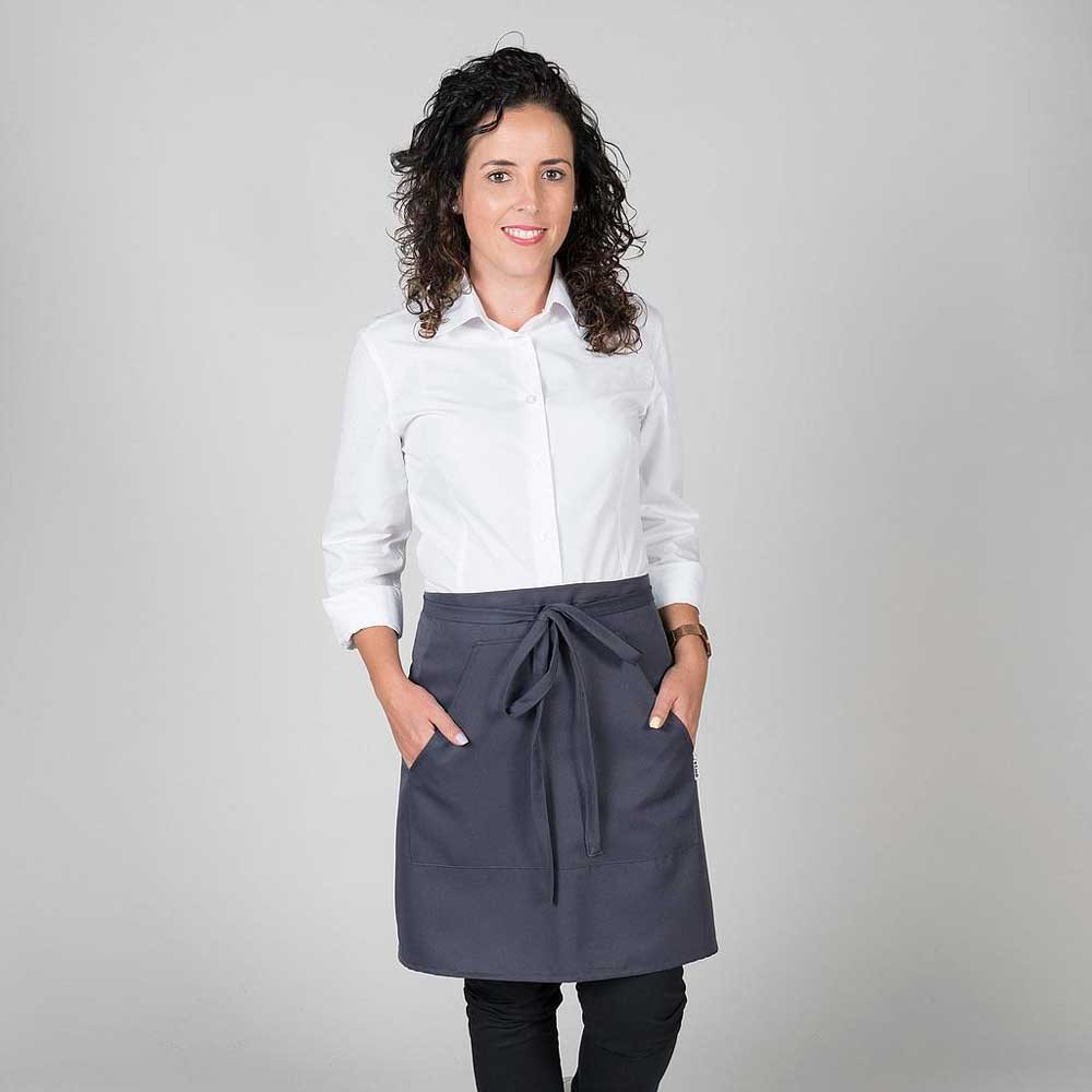 Delantal de camarero liso con bolsillos gris marengo