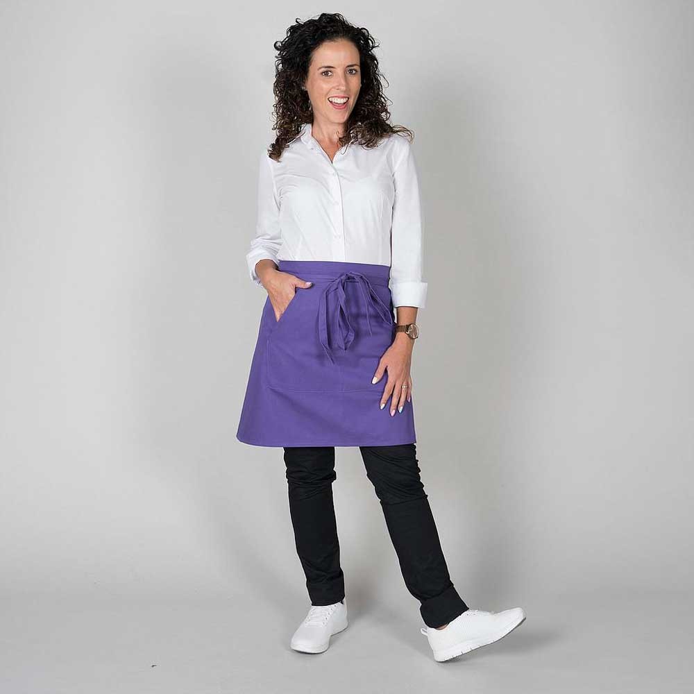 Delantal de camarero liso con bolsillos morado