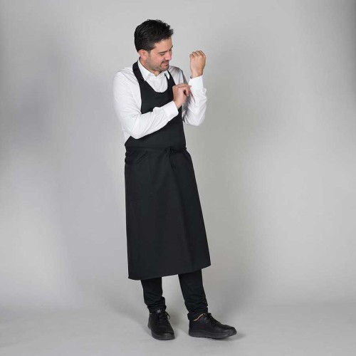 Delantal de Sommelier de sarga 100% poliéster con peto y bolsillo Negro