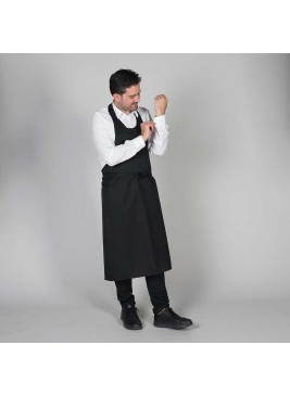 Delantal de Sommelier de sarga 100% poliéster con peto y bolsillo Negro