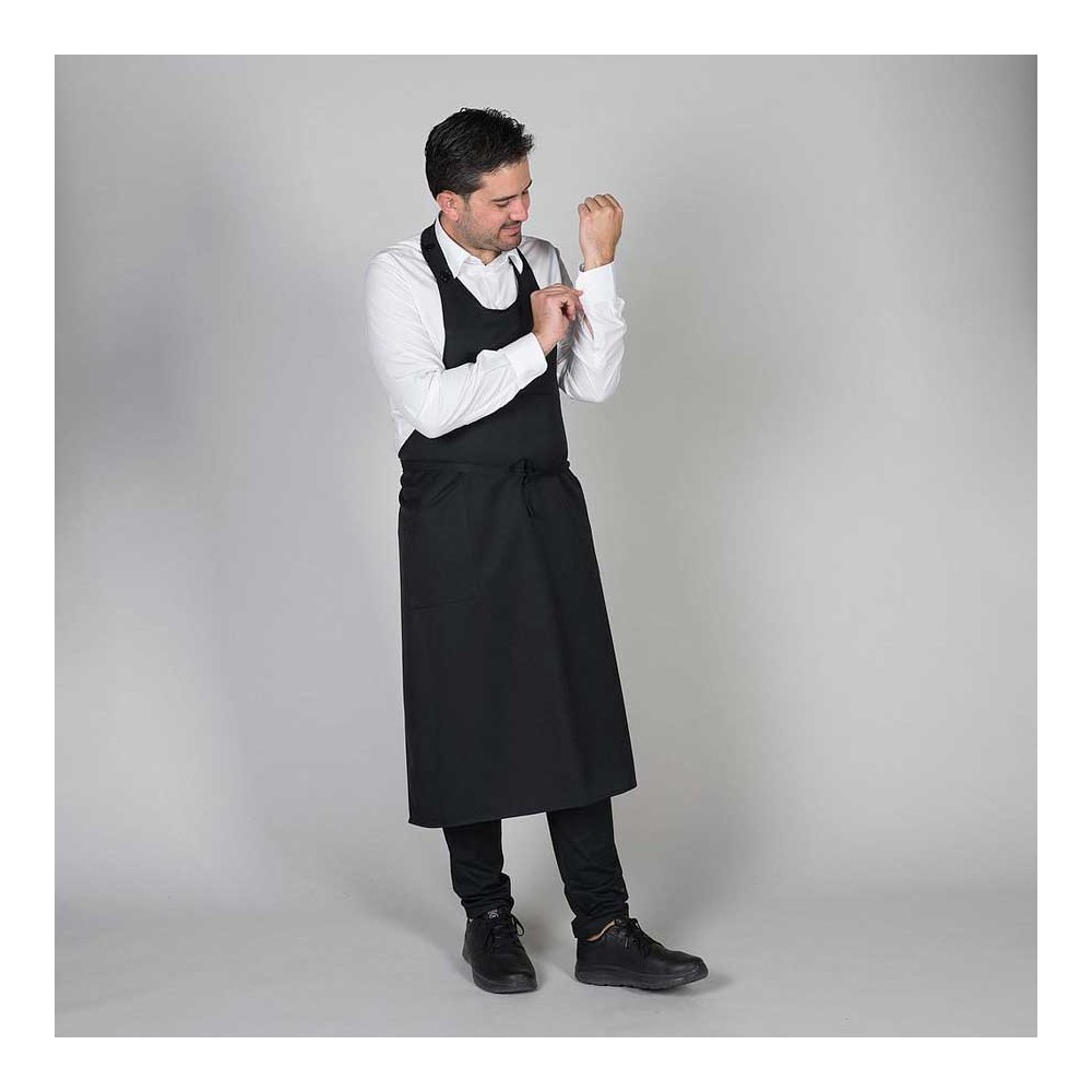 Delantal de Sommelier de sarga 100% poliéster con peto y bolsillo Negro