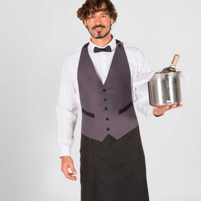 Delantal largo profesional para meitre con chaleco Gris marengo