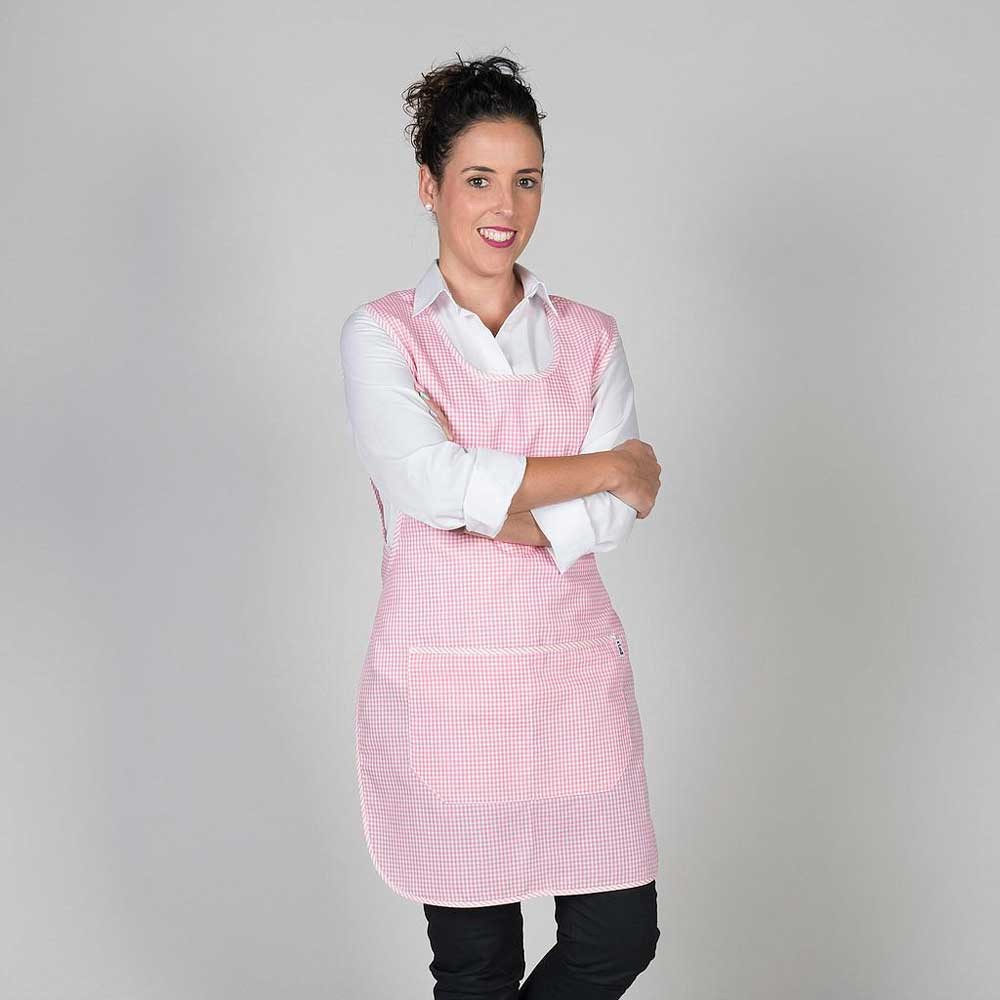 Casulla delantal de hostelería y cocina a cuadros tejido vichy rosa