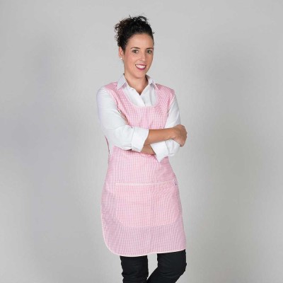 Casulla delantal de hostelería y cocina a cuadros tejido vichy rosa