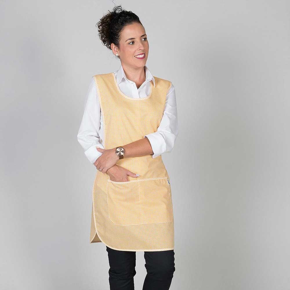 Casulla delantal de hostelería y cocina a cuadros tejido vichy amarillo