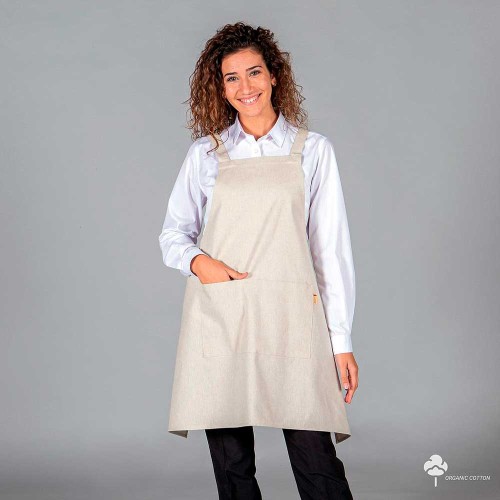 Delantal de restaurante loneta 100% algodón orgánico beige