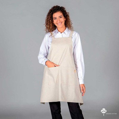Delantal de restaurante loneta 100% algodón orgánico beige