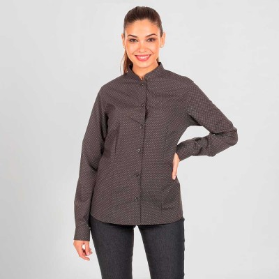 Camisa trabajo para oficina y comercios de mujer con cuello mao y manga larga