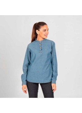 Camisa de restaurante vaquera lavado de mujer semientallada manga larga