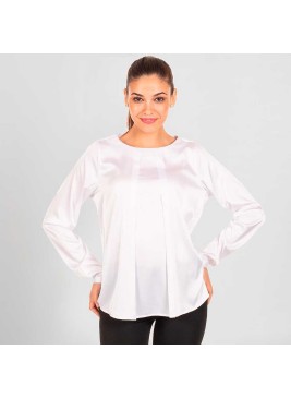 Blusa de camarera cómoda, elegante y elástica de manga larga blanca