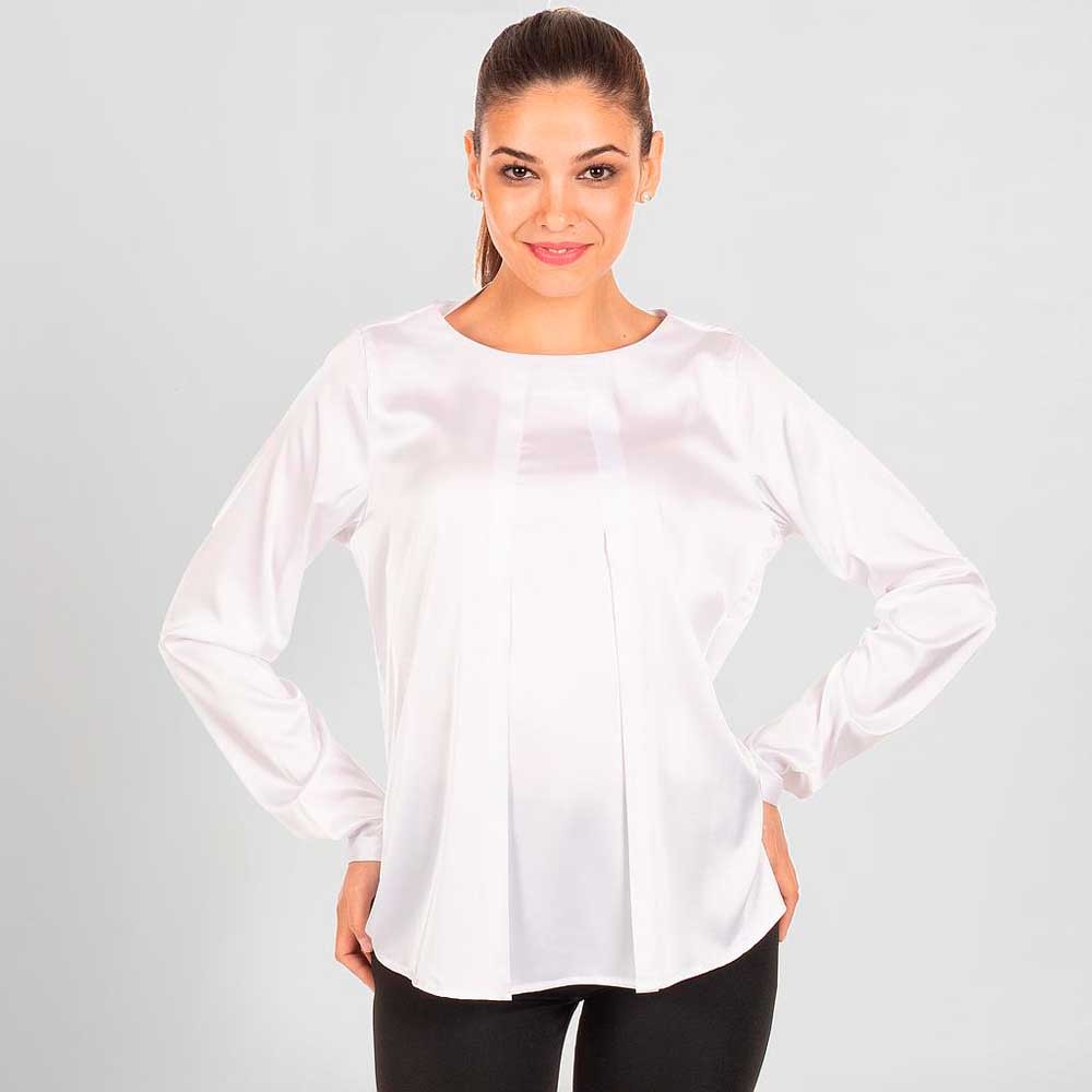 Blusa de camarera cómoda, elegante y elástica de manga larga blanca