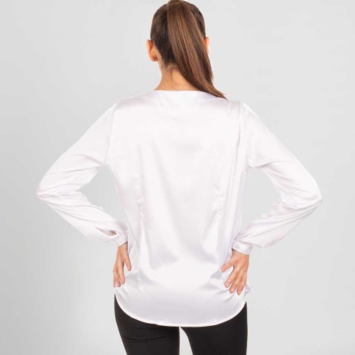 Blusa de camarera cómoda, elegante y elástica de manga larga blanca