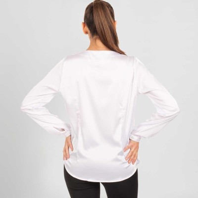Blusa de camarera cómoda, elegante y elástica de manga larga blanca