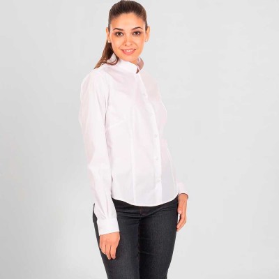 Camisa de trabajo de mujer cuello mao Garys 288200 Blanca
