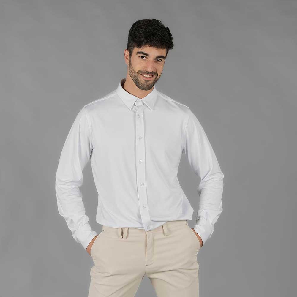 Camisa de trabajo de hombre transpirable y elástica blanca