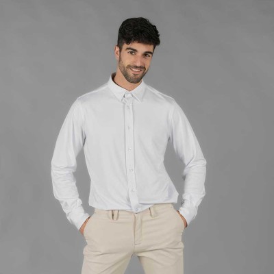 Camisa de trabajo de hombre transpirable y elástica blanca