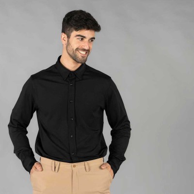 Camisa de trabajo de hombre transpirable y elástica negra