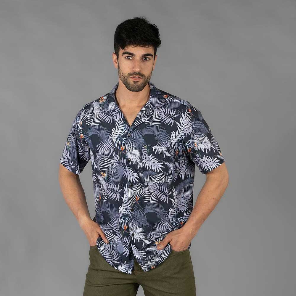 Camisa de trabajo de hombre hawaiana de manga corta Hobiscus