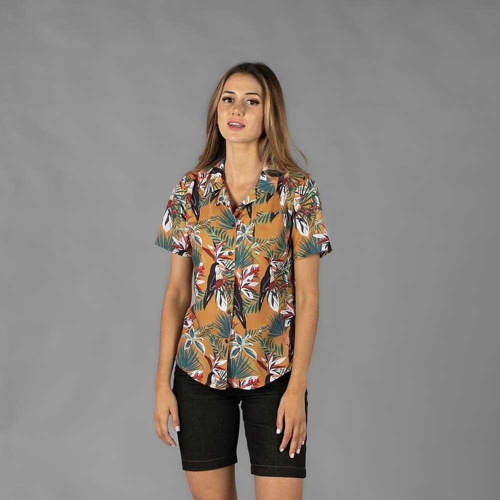 Camisa de trabajo Hawaiana de mujer de manga corta tucan