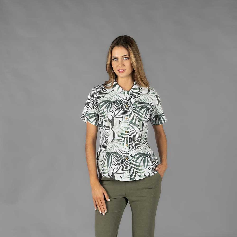 Camisa de trabajo Hawaiana de mujer de manga corta royal