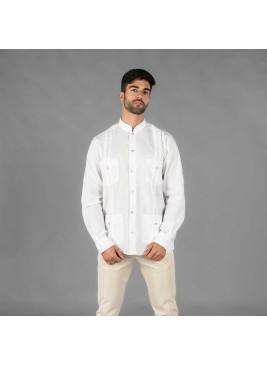 Camisa de trabajo guayabera para camareros cuello mao Blanca
