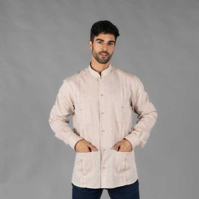 Camisa de trabajo guayabera para camareros cuello mao Beige