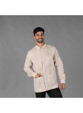 Camisa de trabajo guayabera para camareros cuello camisero Beige