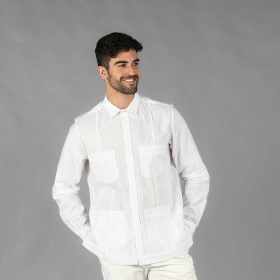 Camisa de trabajo guayabera para camareros cuello blanca