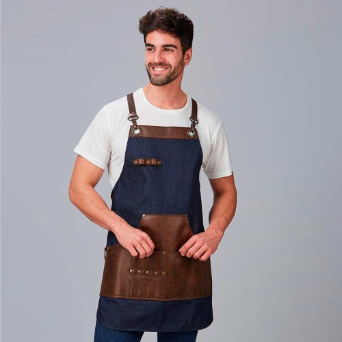 Delantal de barbero con peto vaquero y piel Garys 100004