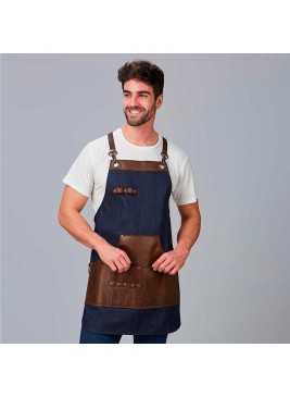 Delantal de barbero con peto vaquero y piel Garys 100004