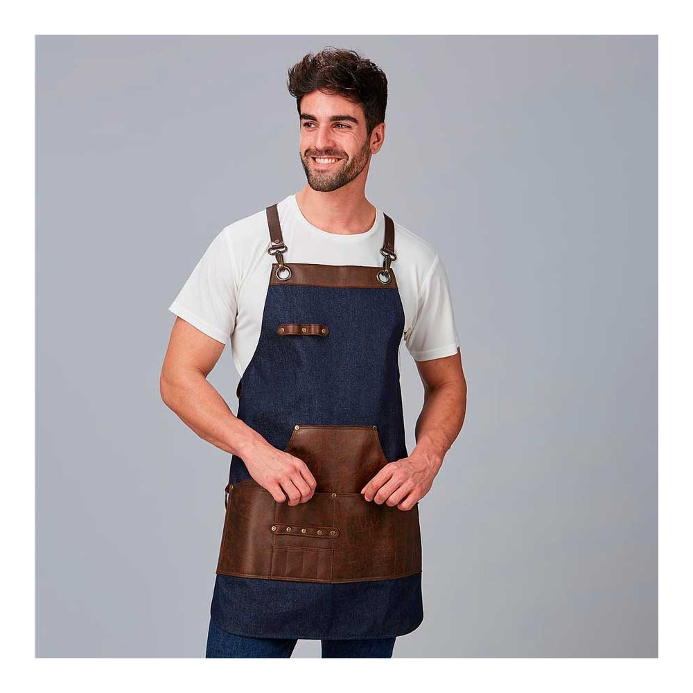 Delantal de barbero con peto vaquero y piel Garys 100004