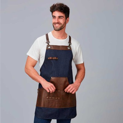 Delantal de barbero con peto vaquero y piel Garys 100004