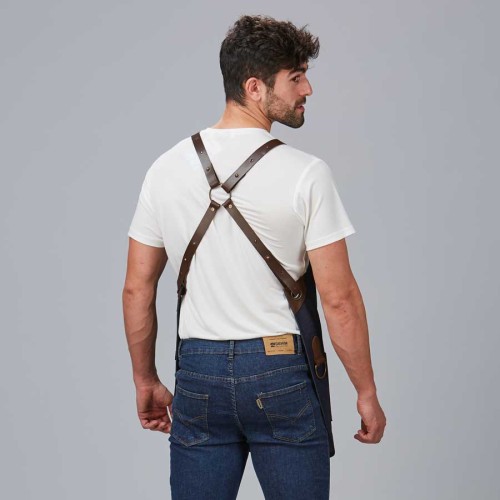 Delantal de barbero con peto vaquero y piel Garys 100004