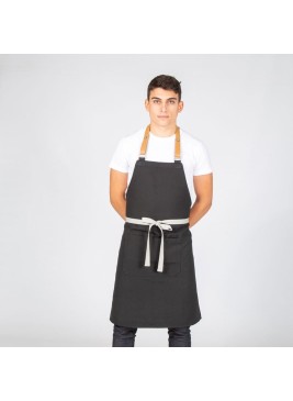 Delantal de camarero de piel antimanchas con peto Garys 100009 negro