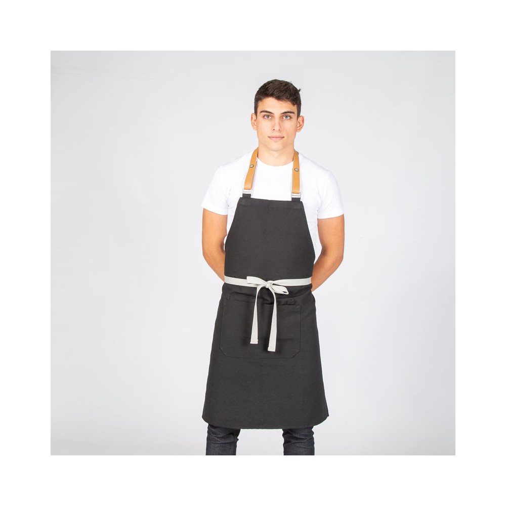 Delantal de camarero de piel antimanchas con peto Garys 100009 negro