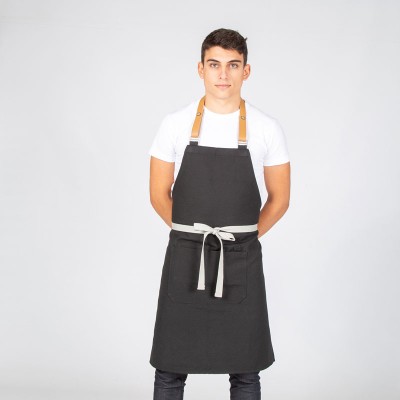 Delantal de camarero de piel antimanchas con peto Garys 100009 negro