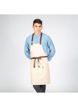 Delantal para cafeterias beige con peto y hebilla Garys 100022