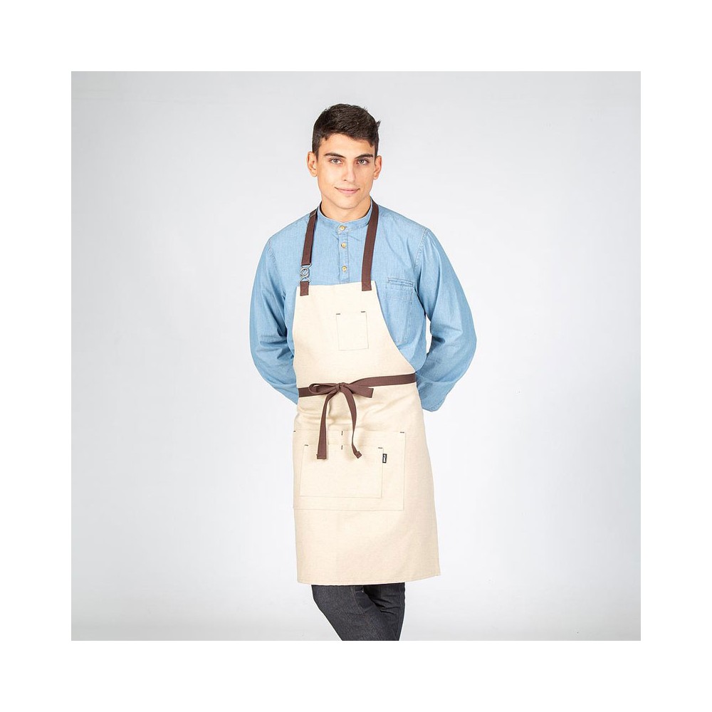 Delantal para cafeterias beige con peto y hebilla Garys 100022