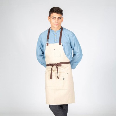 Delantal para cafeterias beige con peto y hebilla Garys 100022