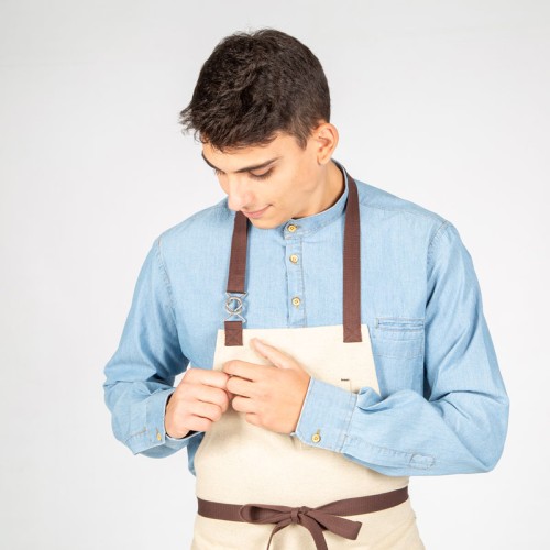 Delantal para cafeterias beige con peto y hebilla Garys 100022