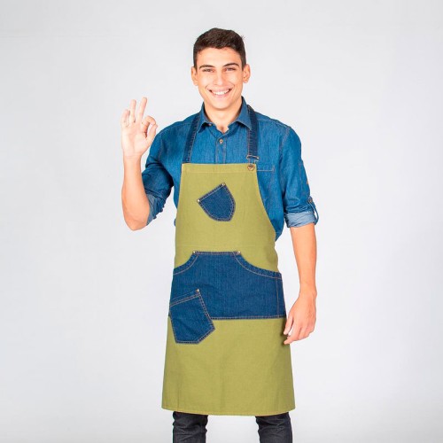 Delantal tejano con peto de sarga Garys 161200 verde oliva